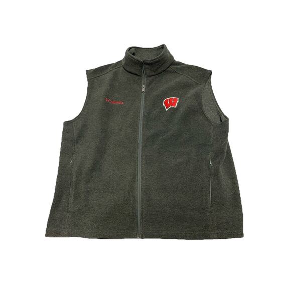 Columbia University Wisconsin Badgers Logo Vest Charcoal Gray Fleece XL - Picture 1 of 7